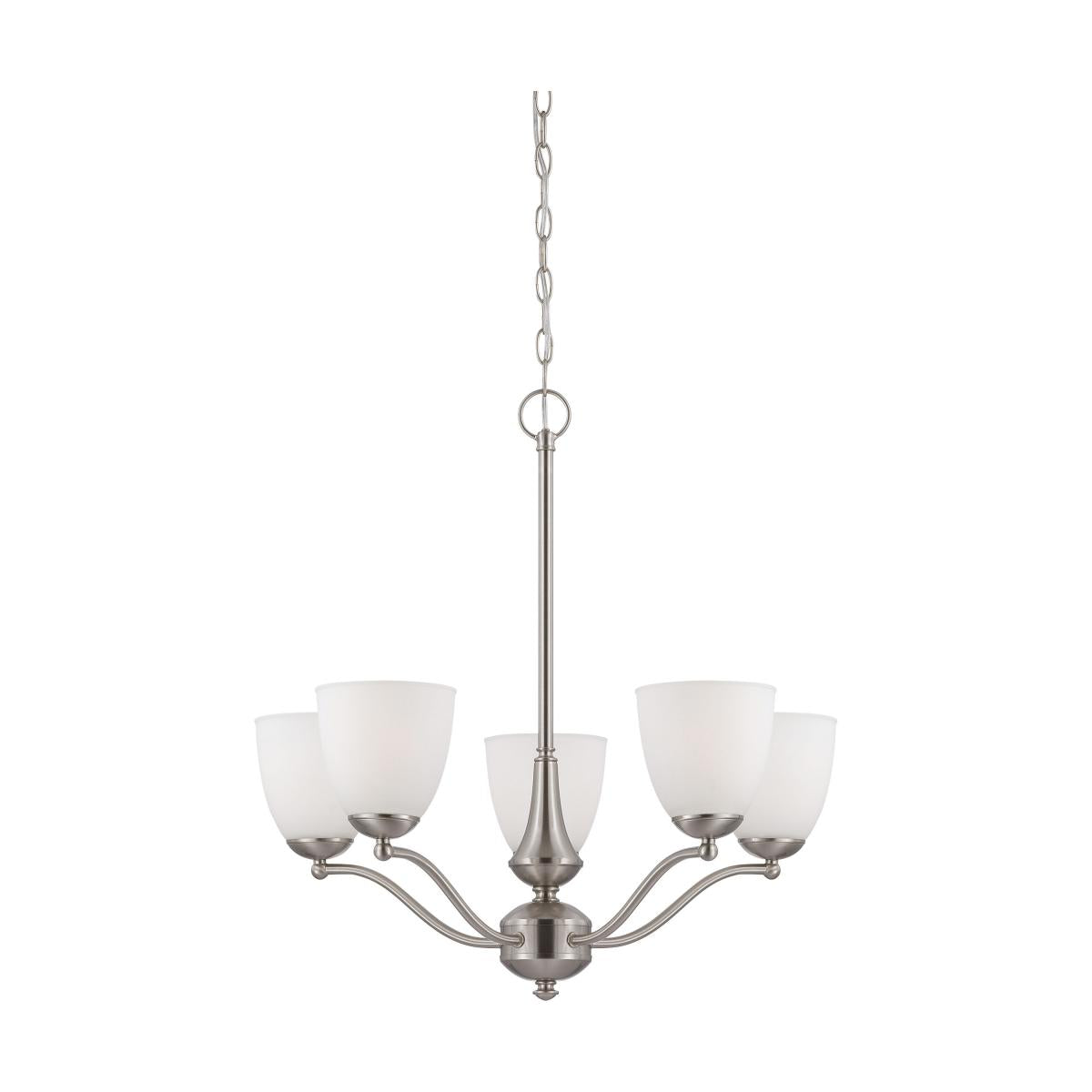 Patton - 5 Light Chandelier (Arms Up) with Frosted Glass - Brushed Nickel Finish - Satco 60-5035