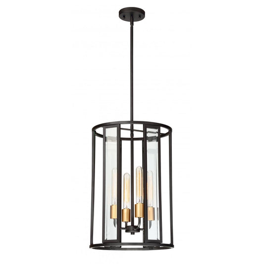 Payne - 4 Light Foyer Pendant with Clear Beveled Glass - Midnight Bronze Finish - Satco 60-6415