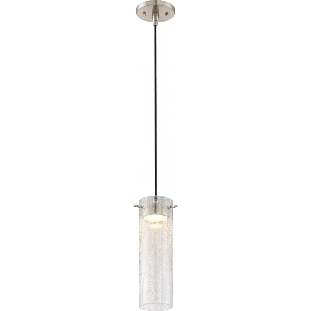 Pulse - LED Mini Pendant with Clear Crackle Glass - Brushed Nickel Finish - Satco 62-952