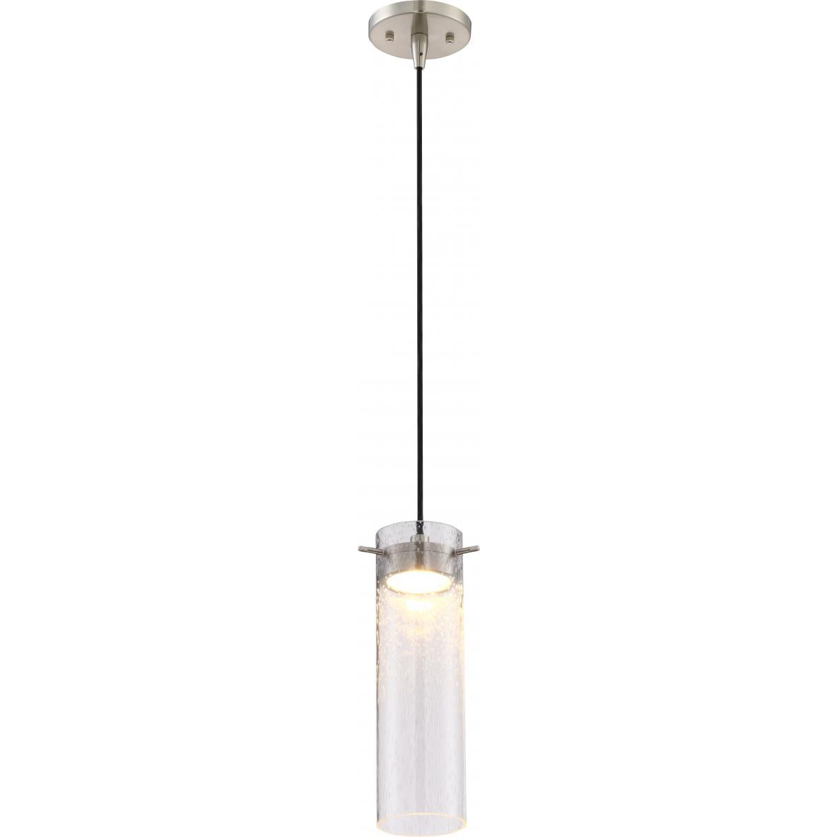 Pulse - LED Mini Pendant with Clear Seeded Glass - Brushed Nickel Finish - Satco 62-951