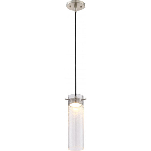 Pulse - LED Mini Pendant with Clear Seeded Glass - Brushed Nickel Finish - Satco 62-951