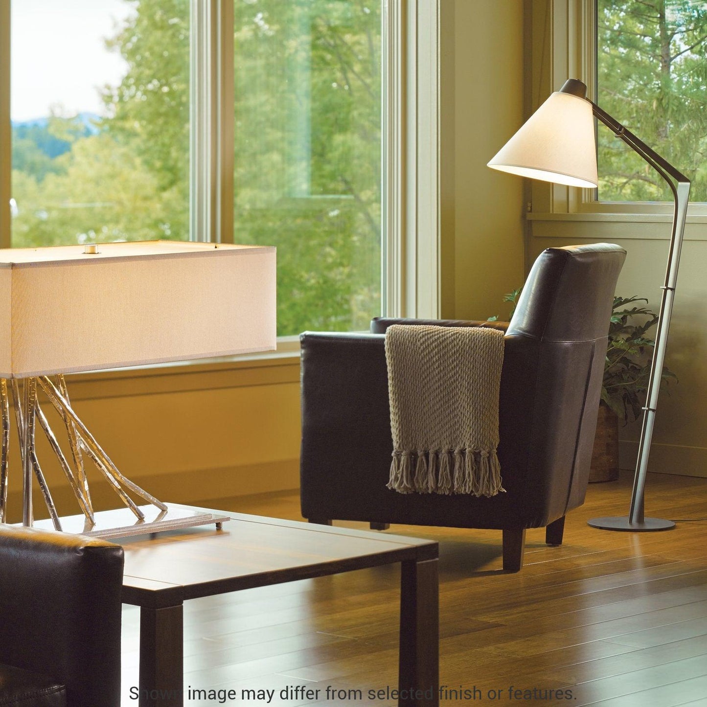 Reach Floor Lamp - White - Natural Anna Shade by Hubbardton Forge