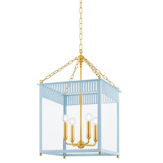 Rosalie Large Lantern - Aged Brass/Soft Arctic Blue by Mitzi