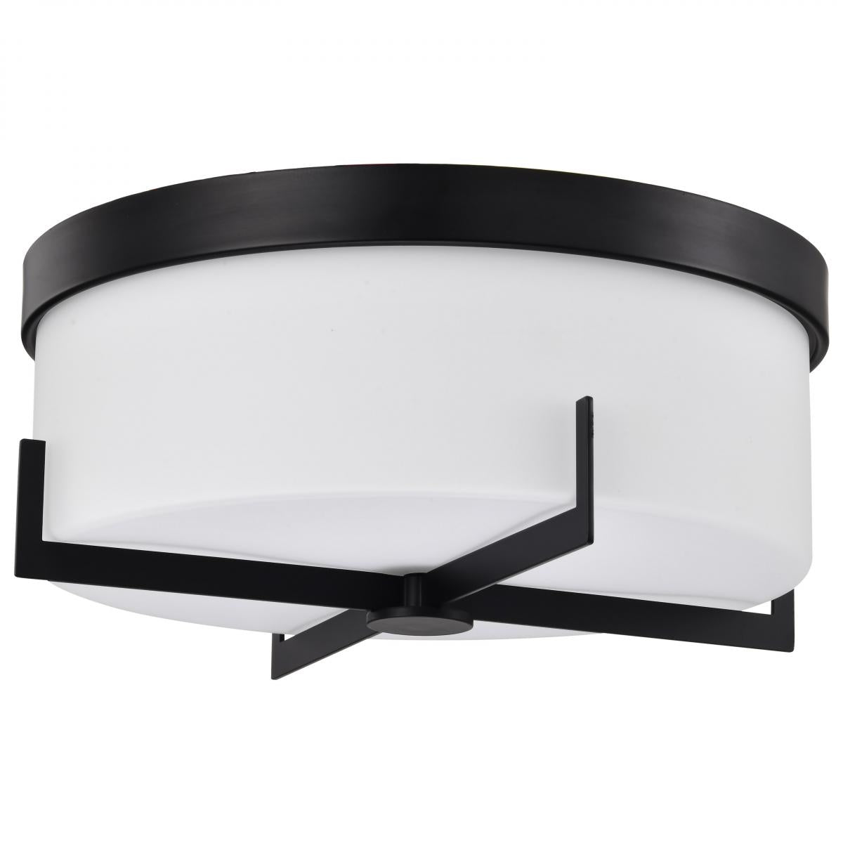 Roselle - 15 Inch Flush Mount - Matte Black with White Glass - Satco 60-8054