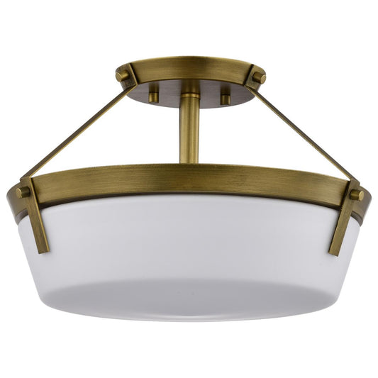 Rowen 3 Light Semi Flush - Natural Brass Finish - Etched White Glass - Satco 60-7753