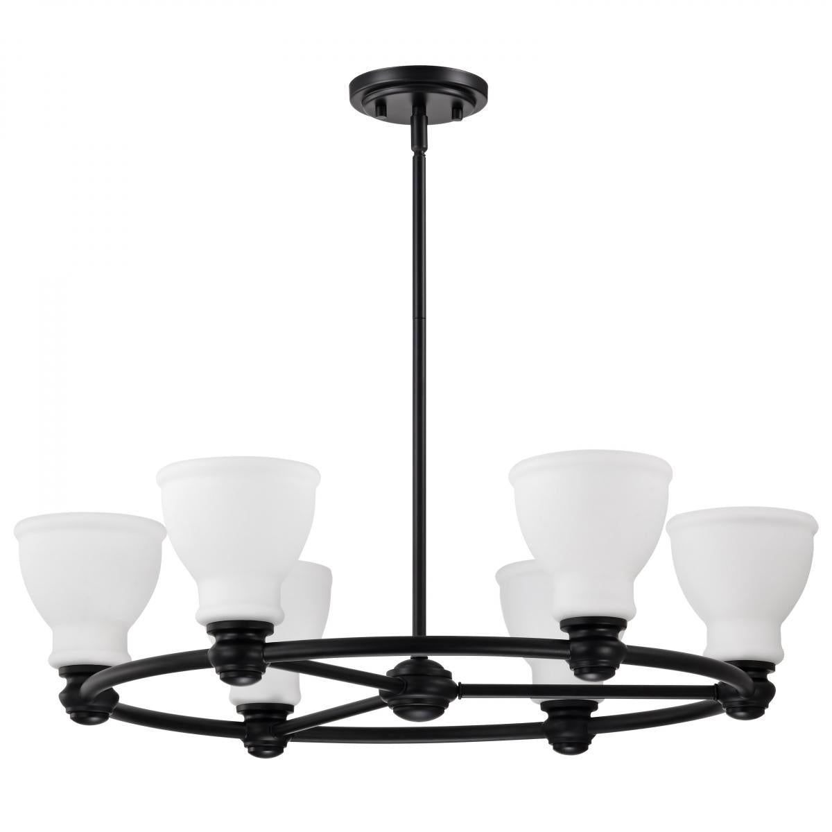 Russel - 6 Light Chandelier - Matte Black with Satin White Glass - Satco 60-8027