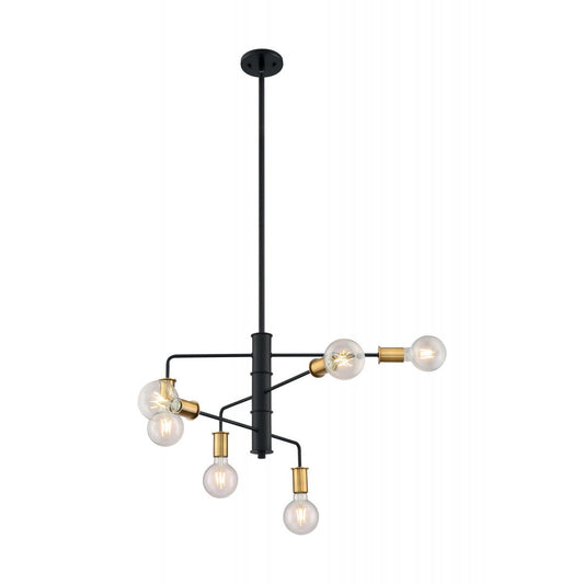 Ryder - 6 Light Chandelier with- Black and Brushed Brass Finish - Satco 60-7344