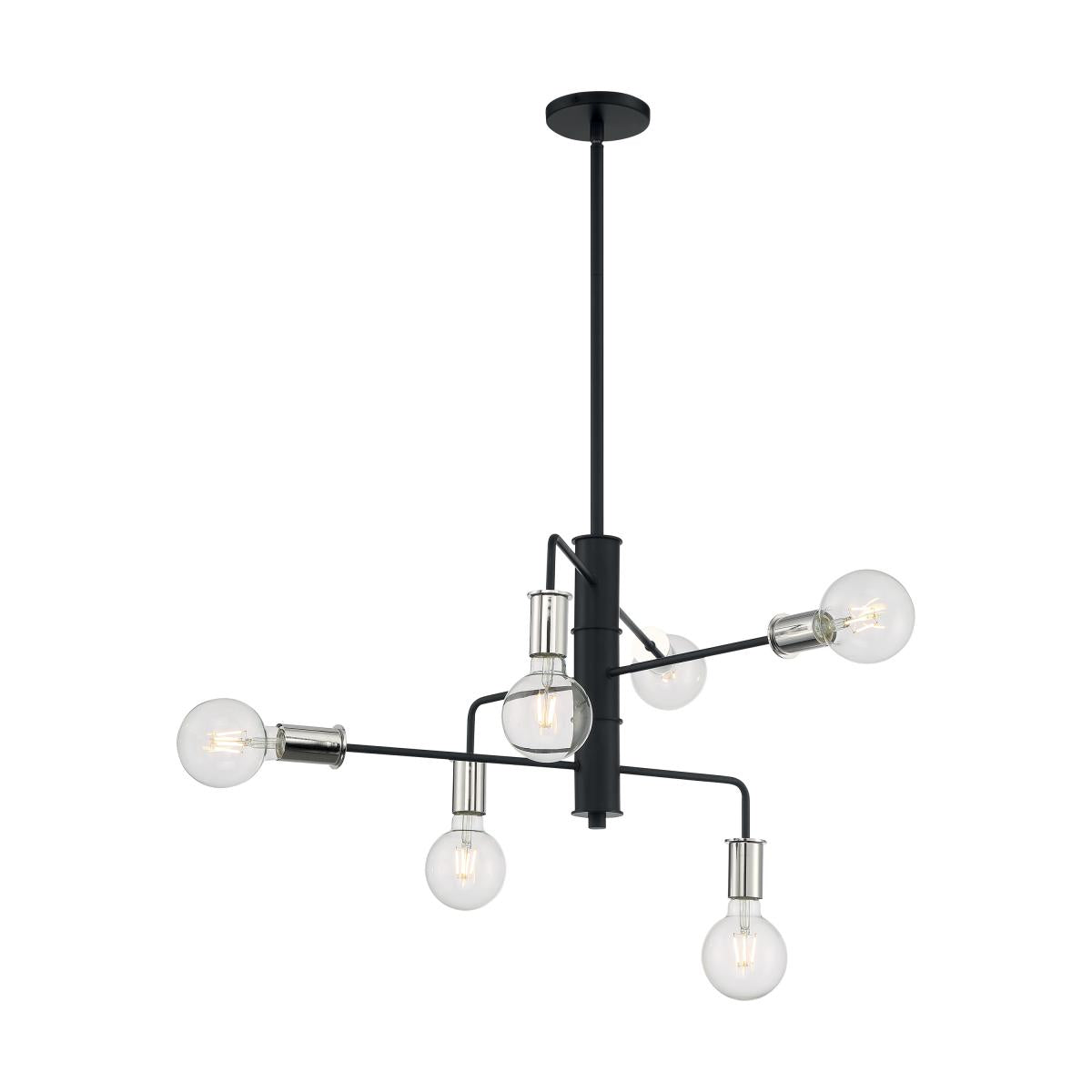 Ryder - 6 Light Chandelier with- Black and Polished Nickel Finish - Satco 60-7354