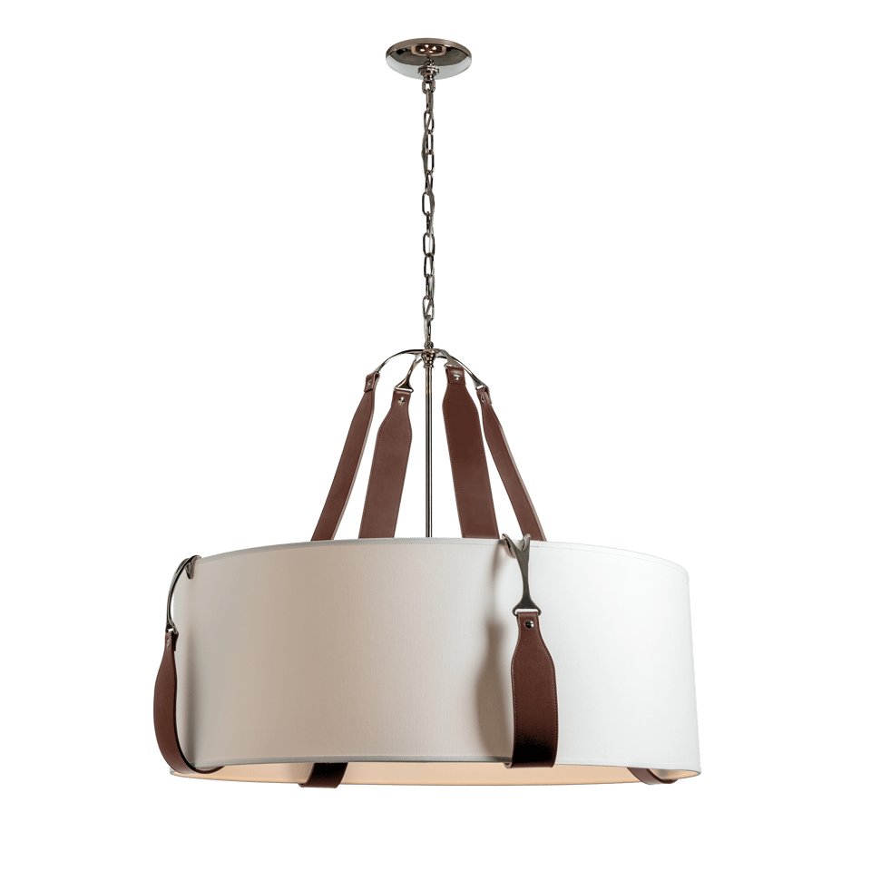 Saratoga Large Pendant - Polished Nickel Metal Accent - Leather British Brown Accent by Hubbardton Forge