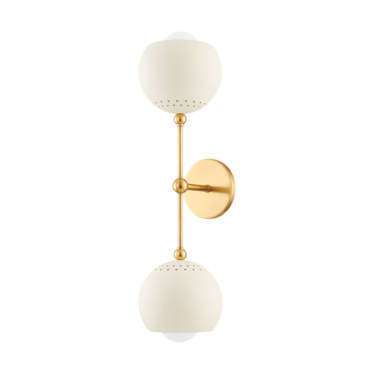 Saylor Wall Sconce - 2-Light - Aged Brass/Soft Cream - Mitzi H832102-AGB/SCR