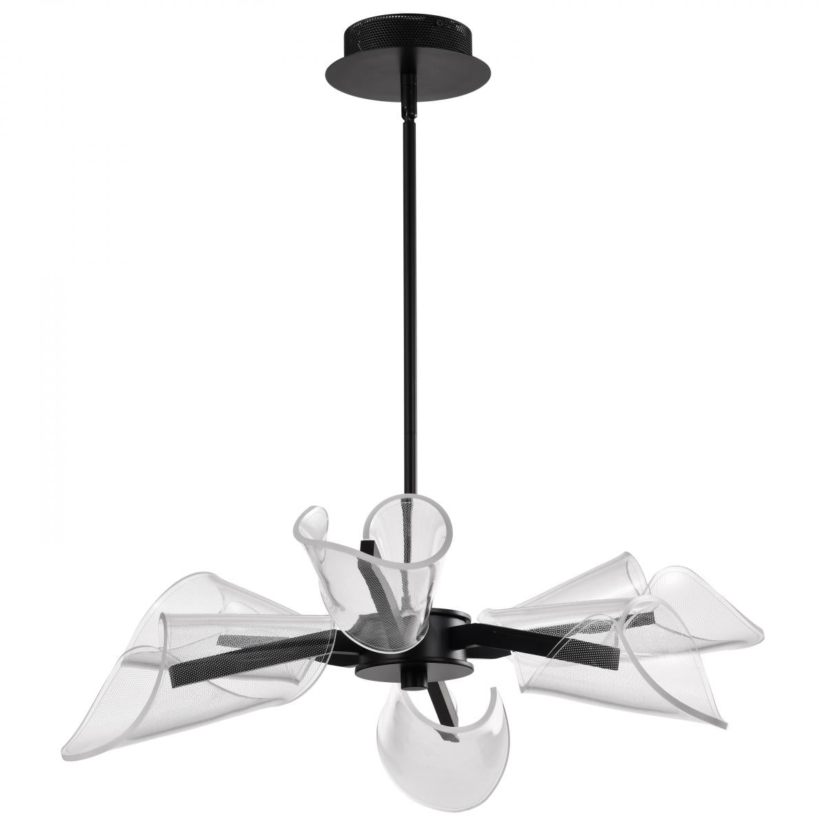 Sedona - 28 Inch 6 Light LED Chandelier - Matte Black - Silk Screened Acrylic Lens - Satco 62-2281
