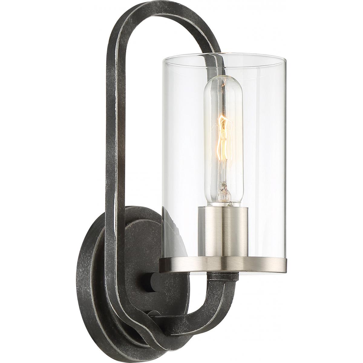 Sherwood - 1 Light Wall Sconce with Clear Glass -Iron Black Finish with Brushed Nickel Accents - Satco 60-6121