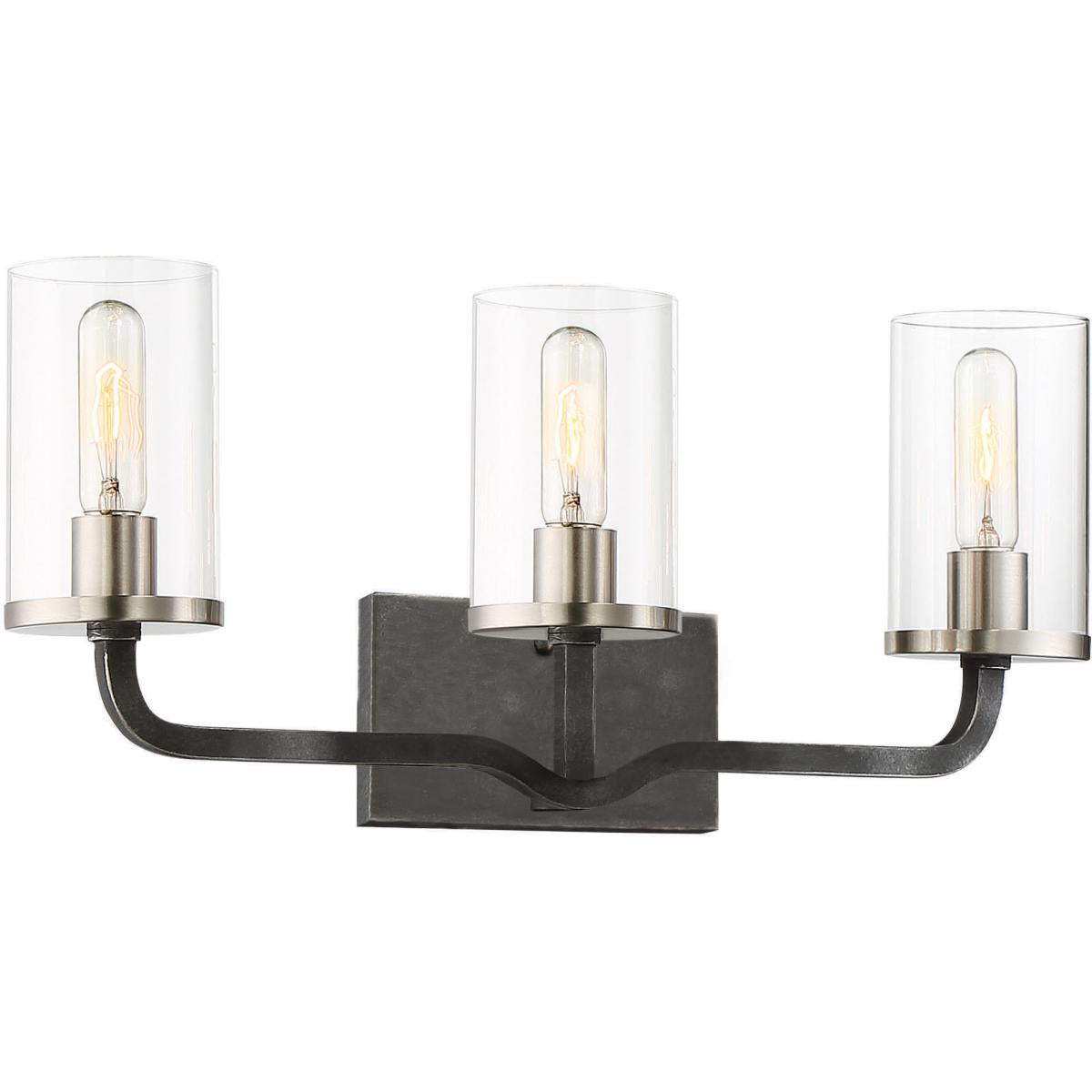 Sherwood - 3 LightVanity with Clear Glass -Iron Black Finish with Brushed Nickel Accents - Satco 60-6123