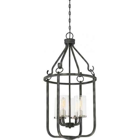 Sherwood - 4 Light Caged Pendant with Clear Glass -Iron Black Finish with Brushed Nickel Accents - Satco 60-6127