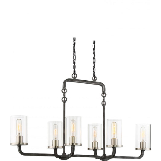 Sherwood - 6 Light Island Pendant with Clear Glass -Iron Black Finish with Brushed Nickel Accents - Satco 60-6124