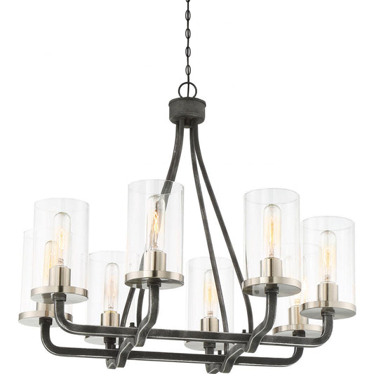 Sherwood - 8 Light Chandelier with Clear Glass -Iron Black Finish with Brushed Nickel Accents - Satco 60-6128