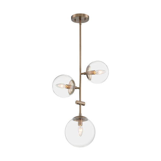 Sky - 3 Light Pendant with Clear Glass - Burnished Brass Finish - Satco 60-7124