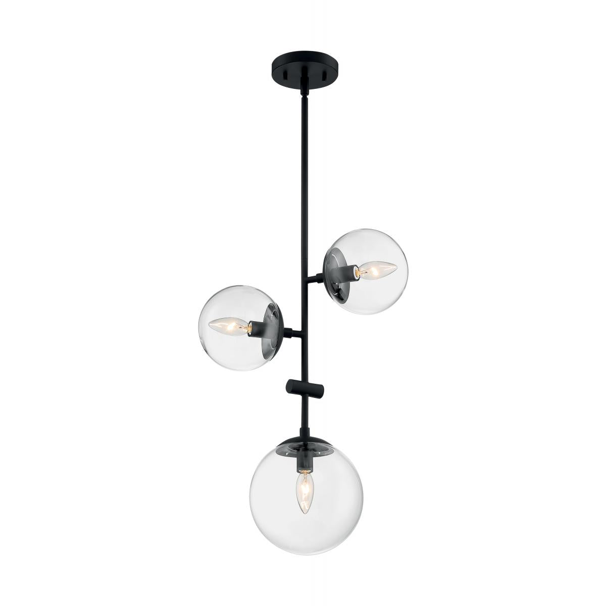 Sky - 3 Light Pendant with Clear Glass - Matte Black Finish - Satco 60-7134