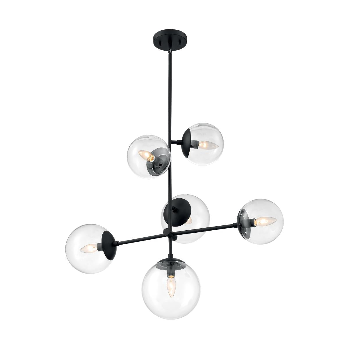 Sky - 6 Light Pendant with Clear Glass - Matte Black Finish - Satco 60-7135