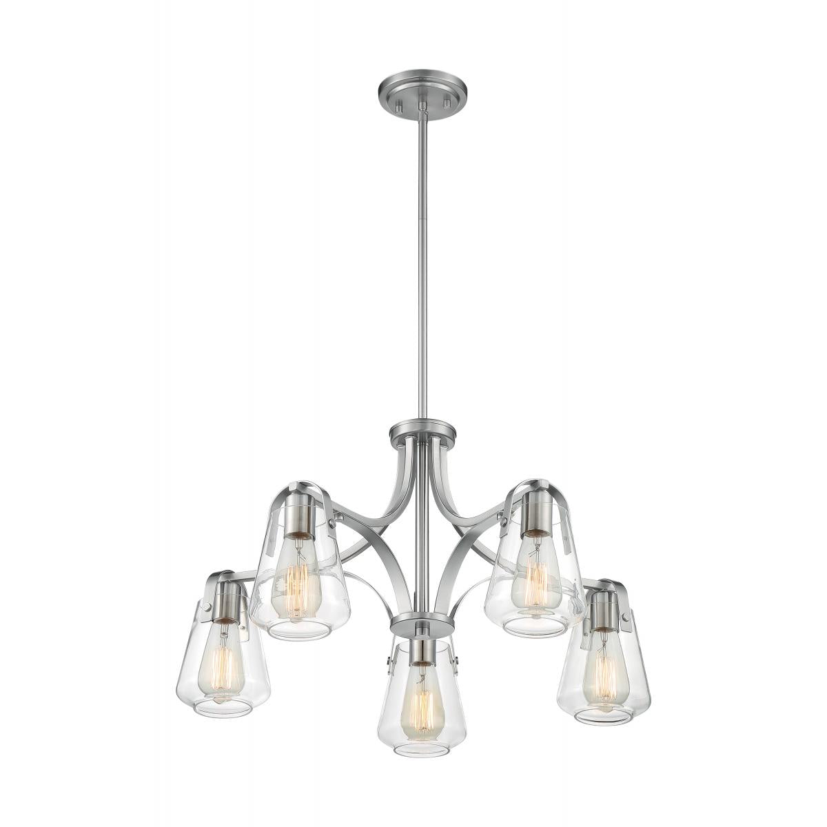 Skybridge - 5 Light Chandelier with Clear Glass - Brushed Nickel Finish - Satco 60-7115