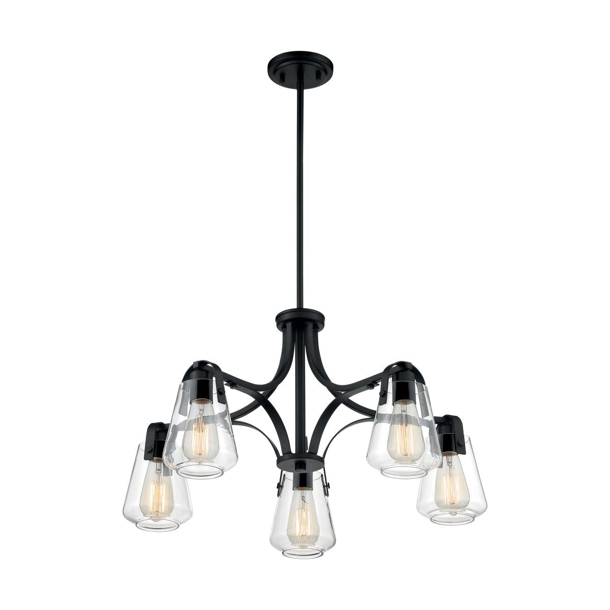 Skybridge - 5 Light Chandelier with Clear Glass - Matte Black Finish - Satco 60-7105
