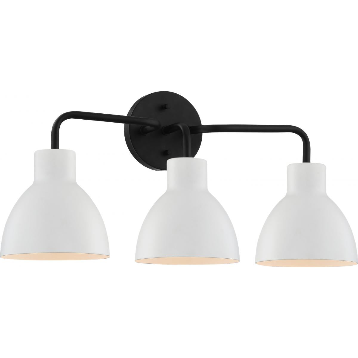 Sloan - 3 Light Vanity - Matte Black Finish with White Shade - Satco 60-6786