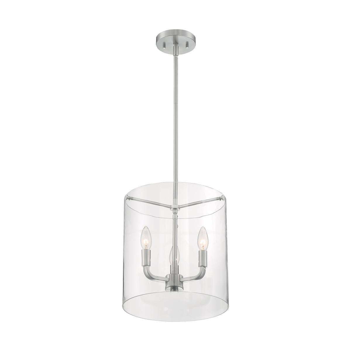 Sommerset - 3 Light Pendant with Clear Glass - Brushed Nickel Finish - Satco 60-7177
