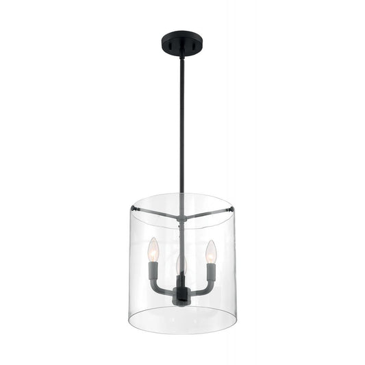 Sommerset - 3 Light Pendant with Clear Glass - Matte Black Finish - Satco 60-7277