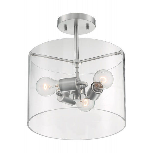 Sommerset - 3 Light Semi-Flush with Clear Glass - Brushed Nickel Finish - Satco 60-7178