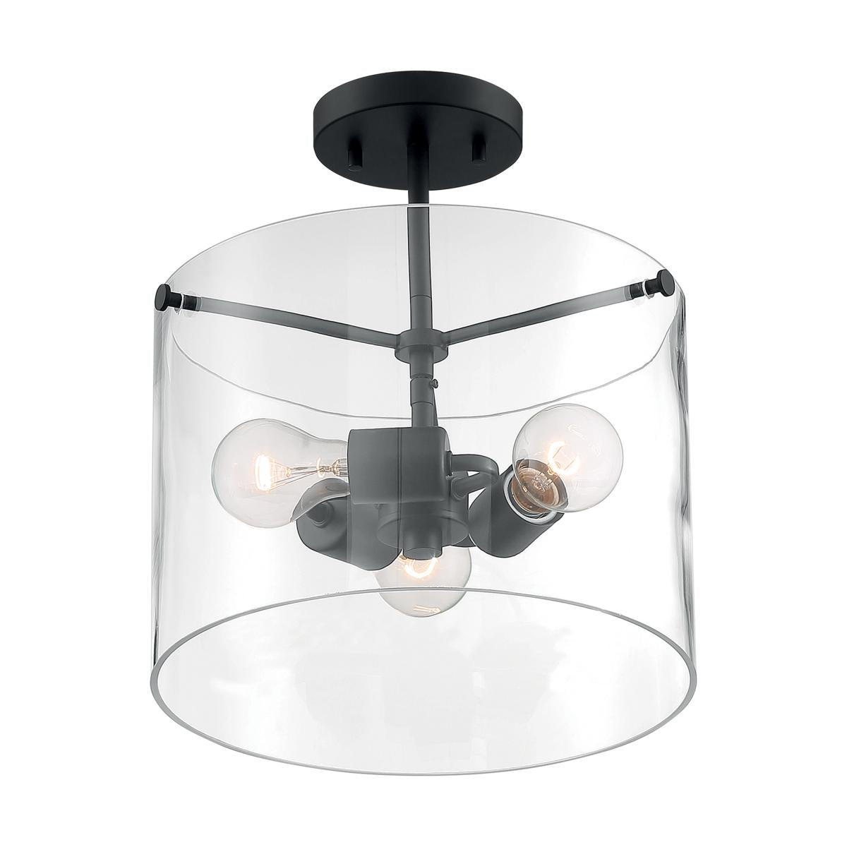 Sommerset - 3 Light Semi-Flush with Clear Glass - Matte Black Finish - Satco 60-7278