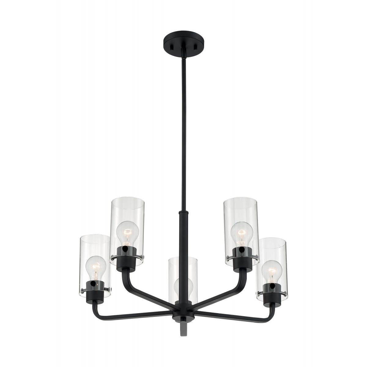 Sommerset - 5 Light Chandelier with Clear Glass - Matte Black Finish - Satco 60-7275
