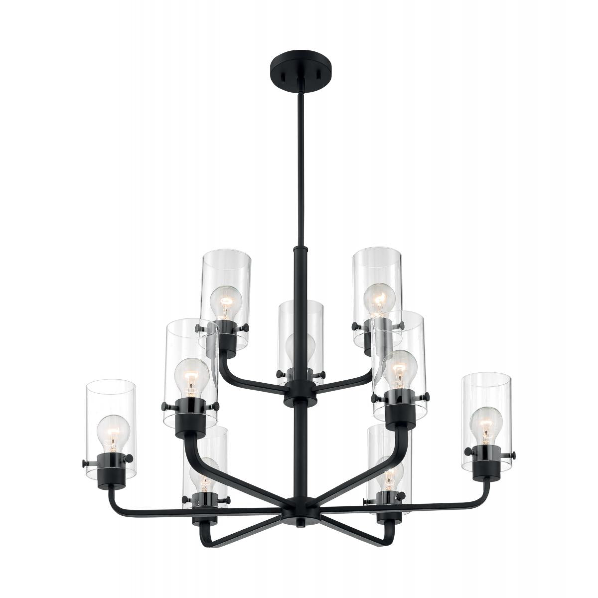 Sommerset - 9 Light Chandelier with Clear Glass - Matte Black Finish - Satco 60-7279
