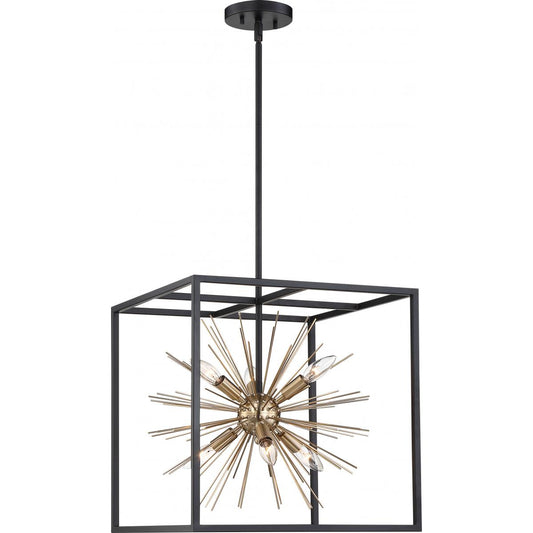 Spirefly- 6 Light PendantMatte Black and Burnished Brass Finish - Satco 60-6730