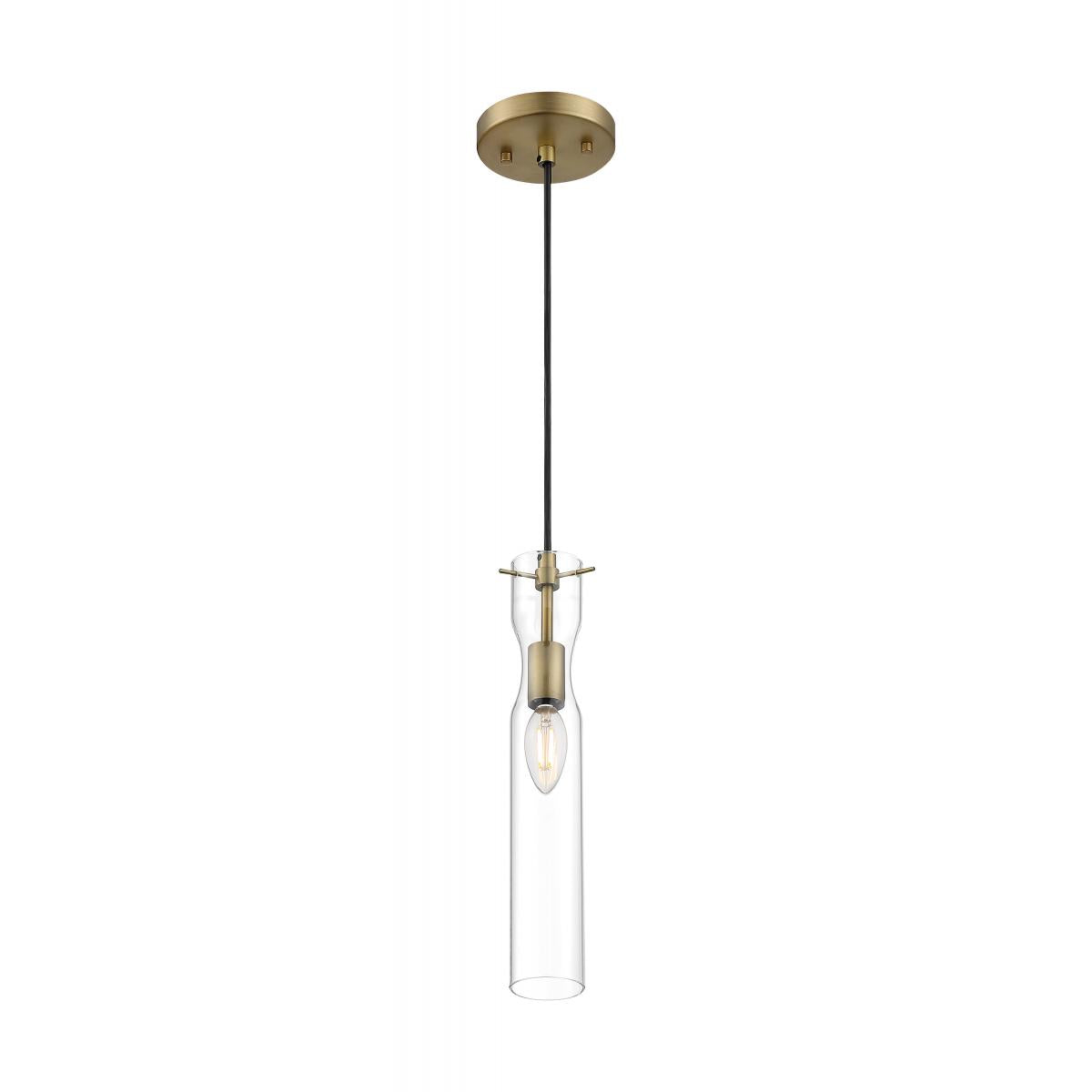Spyglass - 1 Light Mini Pendant with Clear Glass - Vintage Brass Finish - Satco 60-6856