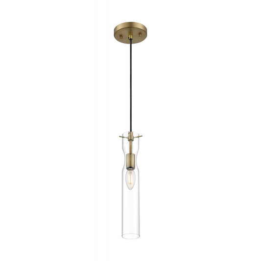 Spyglass - 1 Light Mini Pendant with Clear Glass - Vintage Brass Finish - Satco 60-6856