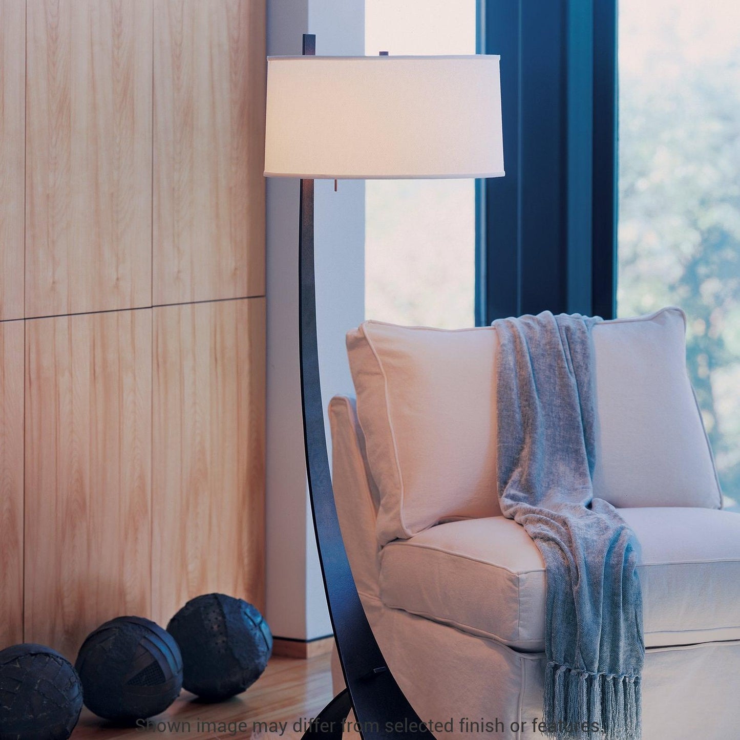 Stasis Floor Lamp - White - Natural Anna Shade by Hubbardton Forge