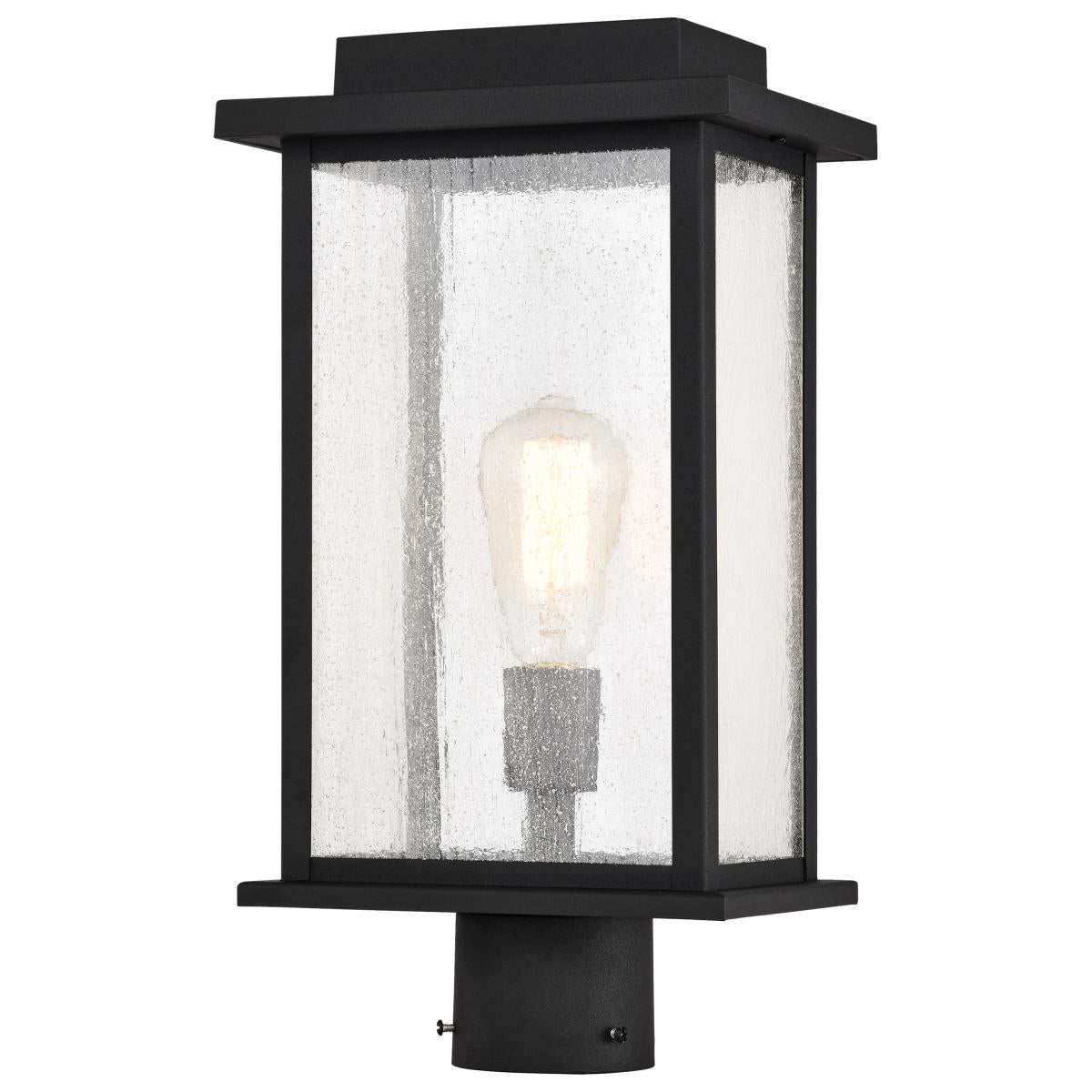 Sullivan Collection Outdoor 17 inch Post Light Pole Lantern - Matte Black Finish with Clear Seeded Glass - Satco 60-7378