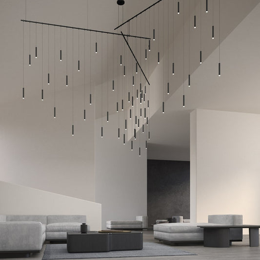 Suspenders 13 Freeform Tri Bar with Monoline Thin Cylinder Luminaires - Satin Black by SONNEMAN