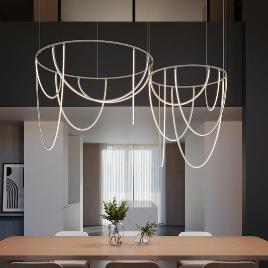 Suspenders 2 Bar Offset Ring with Light Curve Luminaires - Satin Black by SONNEMAN