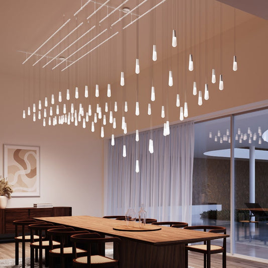 Suspenders 48" X 96" Parallels with Height Adjustable Etched Teardrop Luminaires - Satin Black by SONNEMAN