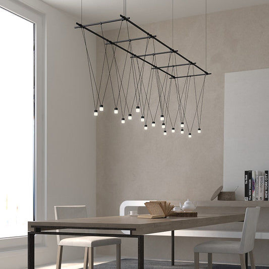 Suspenders 96" X 24" Gridscape with 32" V Line Etched Cylinder Luminaires - Satin Black by SONNEMAN