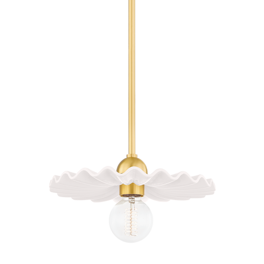 Tinsley Pendant - 1-Light - Aged Brass/Ceramic Gloss Cream - Mitzi H499701-AGB/CCR