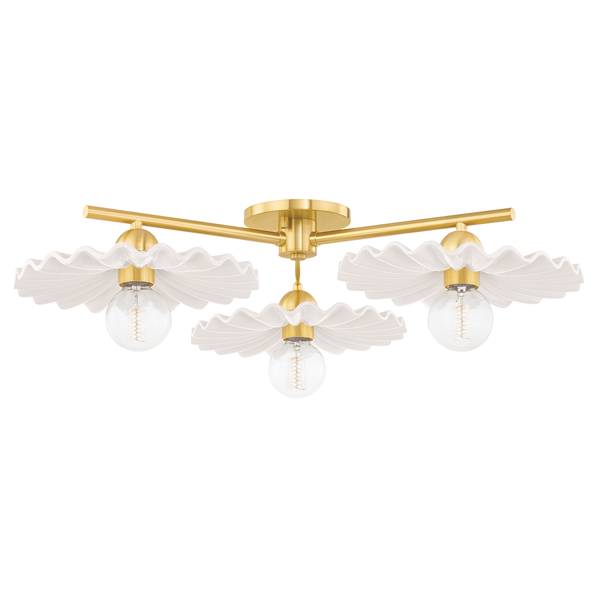 Tinsley Semi Flush - 3-Light - Aged Brass/Ceramic Gloss Cream - Mitzi H499603-AGB/CCR