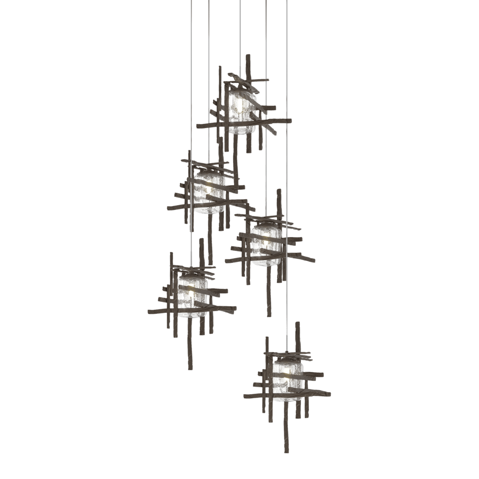 Tura 5-Light Seeded Glass Pendant - Bronze by Hubbardton Forge