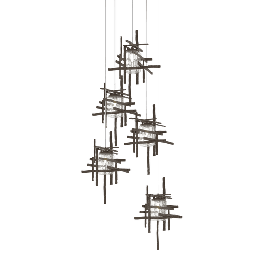 Tura 5-Light Seeded Glass Pendant - Bronze by Hubbardton Forge