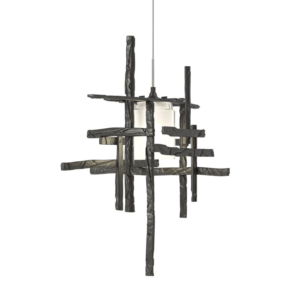 Tura Frosted Glass Low Voltage Mini Pendant - Black by Hubbardton Forge