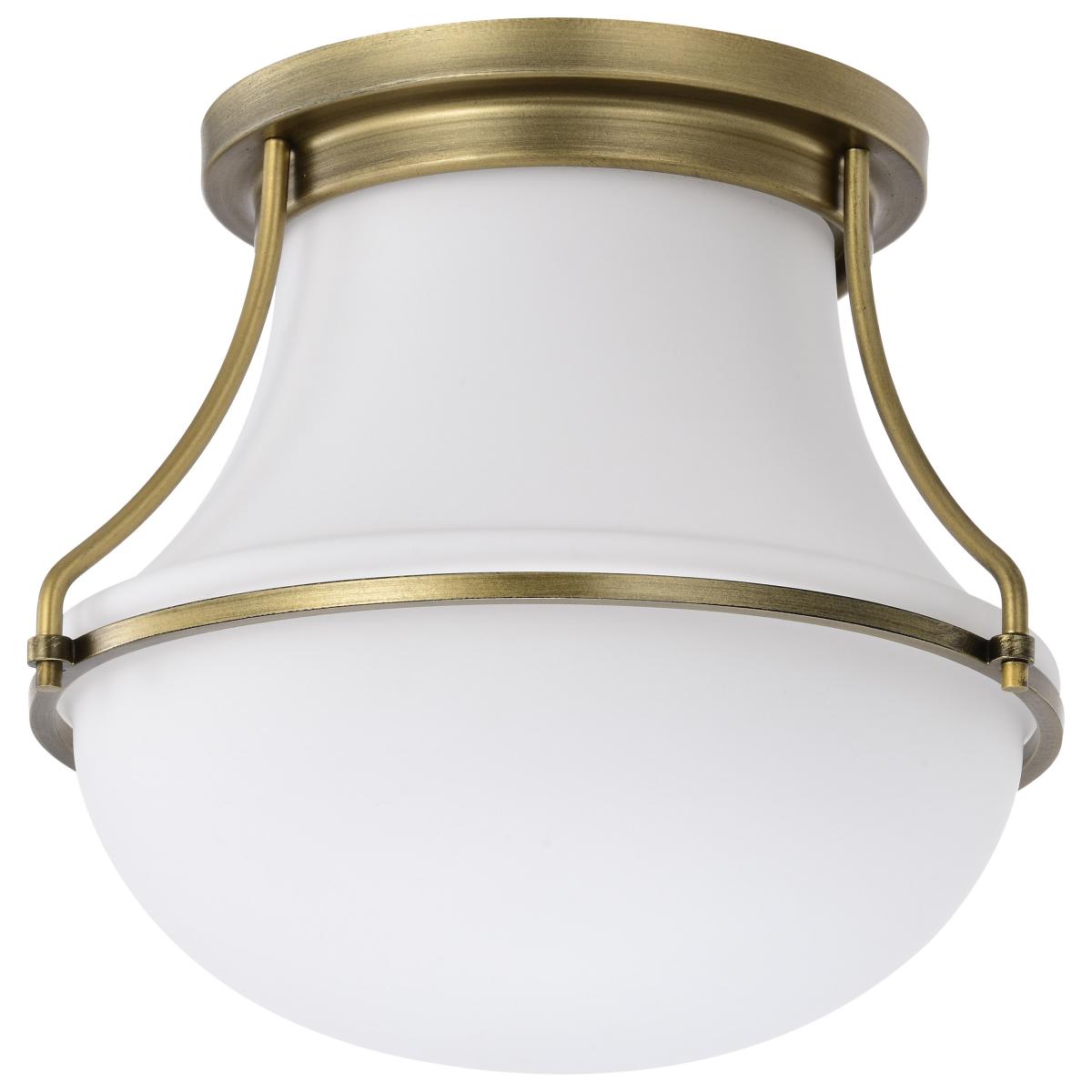 Valdora 1 Light Flush Mount - 10 Inches - Natural Brass Finish - White Opal Glass - Satco 60-7860