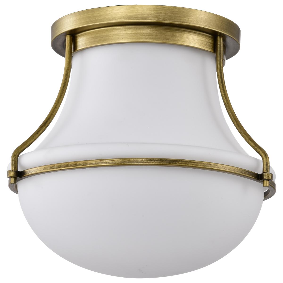 Valdora 1 Light Flush Mount - 14 Inches - Natural Brass Finish - White Opal Glass - Satco 60-7861