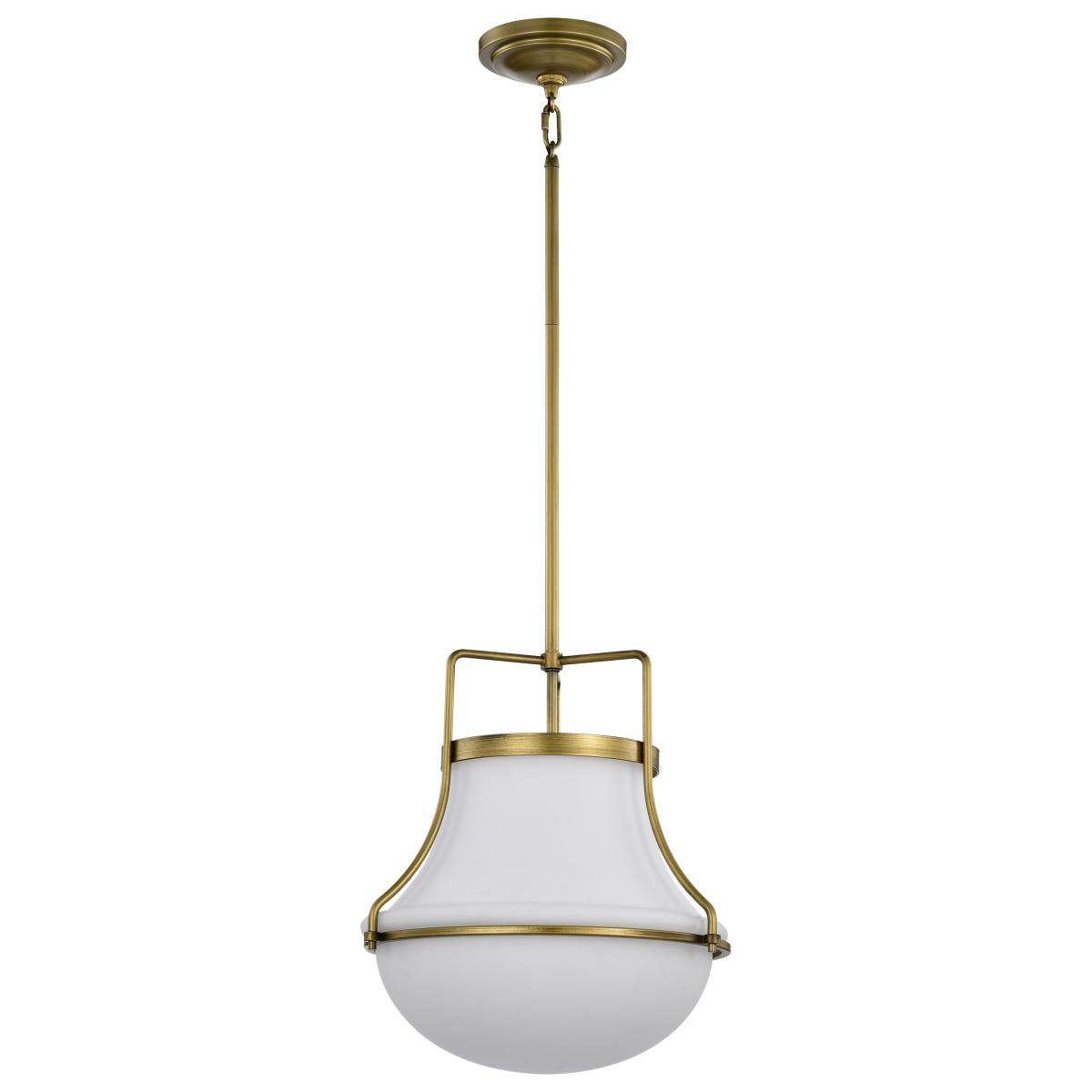 Valdora 1 Light Pendant - 14 Inches - Natural Brass Finish - White Opal Glass - Satco 60-7863
