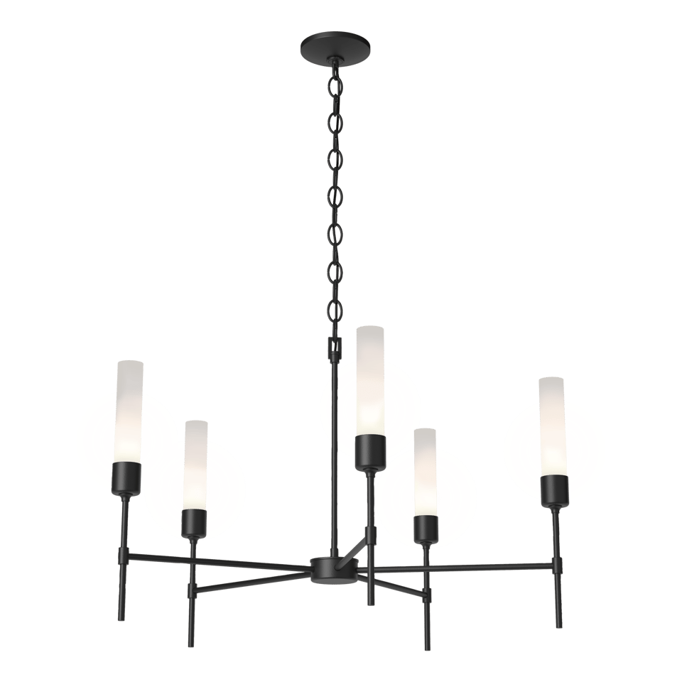 Vela 5-Arm Chandelier - Black - Frosted Glass by Hubbardton Forge